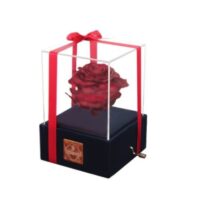 جعبه موزیکال گل ماندگار دکوفیوره مدل رز جاودان ملودی های عاشقانه قرمز